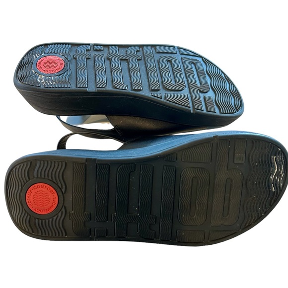 FITFLOP Black Leather Slingback Platform Sandals Size 7 - Picture 6 of 7